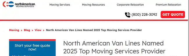 North American Van Lines recognition